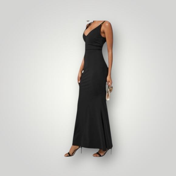Halara Womens Size Large V Neck Mermaid Maxi Dress Black Adjustable Straps NWOT - Picture 11 of 11